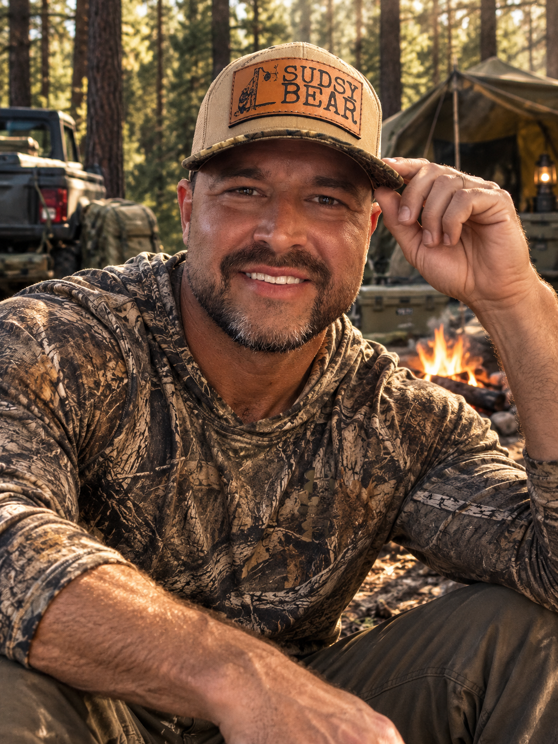 
                  
                    Premium Richardson Seven-Panel Laser Engraved Leather Patch Advantage Camo Trucker Hat
                  
                