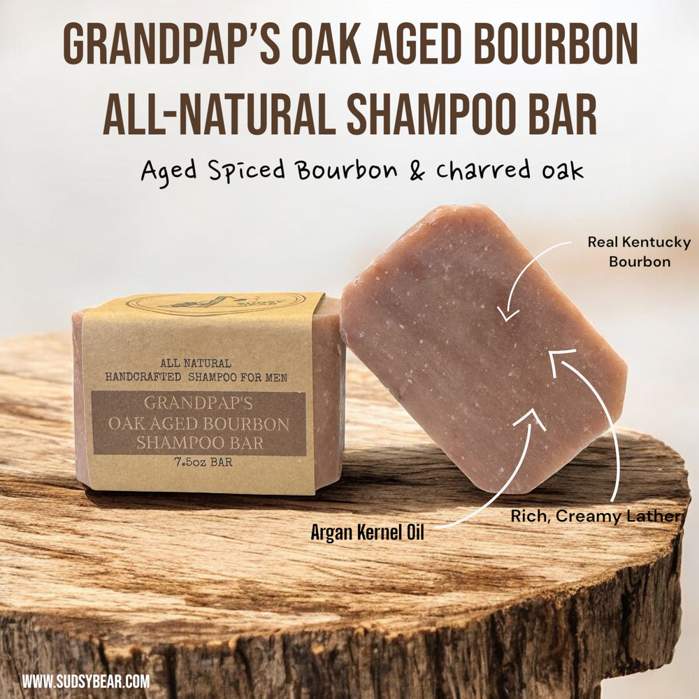 New! Grandpap's Oak Aged Bourbon Shampoo Bar – SUDSY BEAR SOAP COMPANY